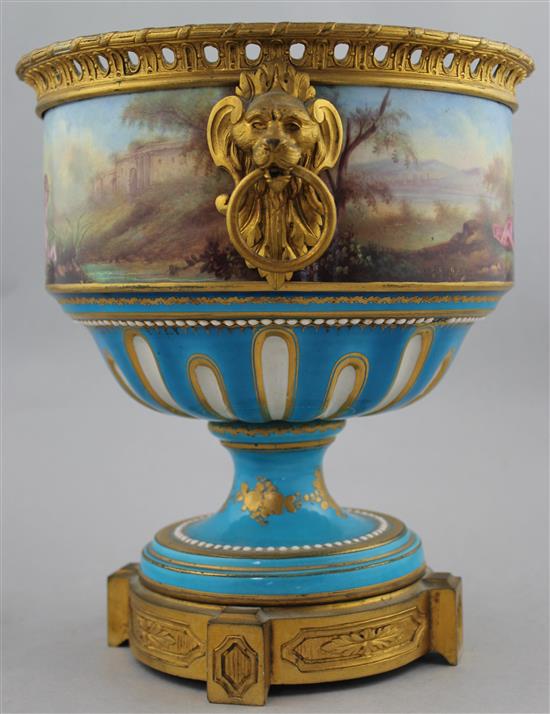 A Sevres style porcelain pedestal vase, mid 19th century, 25cm